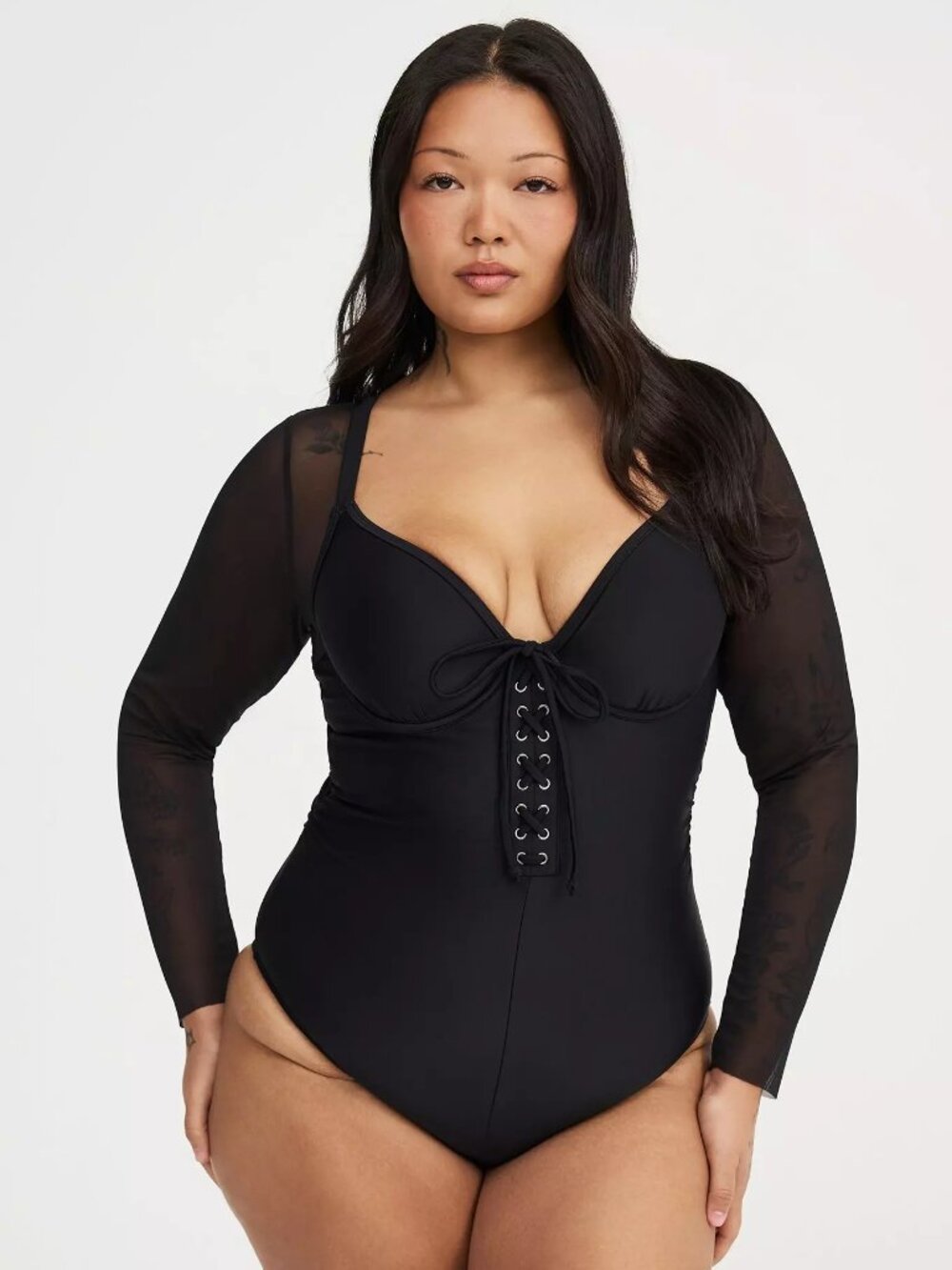 NWT Torrid Nightfall Wired Mesh Sleeve Corset One-Piece Swimsuit
